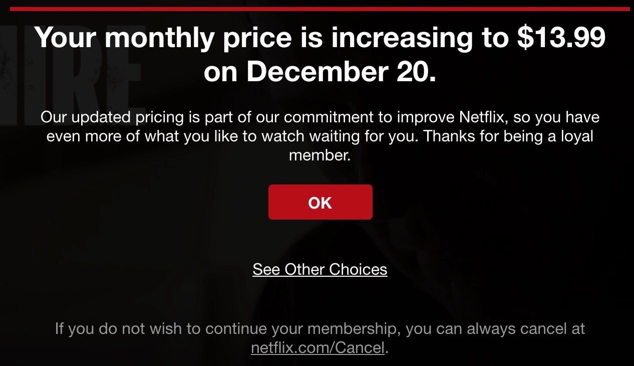 Netflix price increase email template