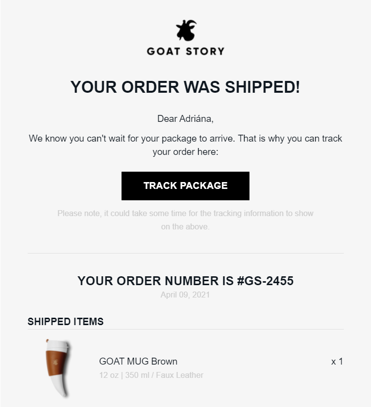 Order delivery confirmation email