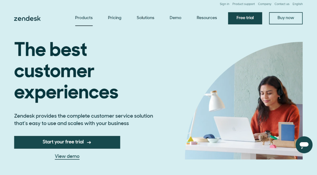 Interactive Zendesk software homepage showcasing its features