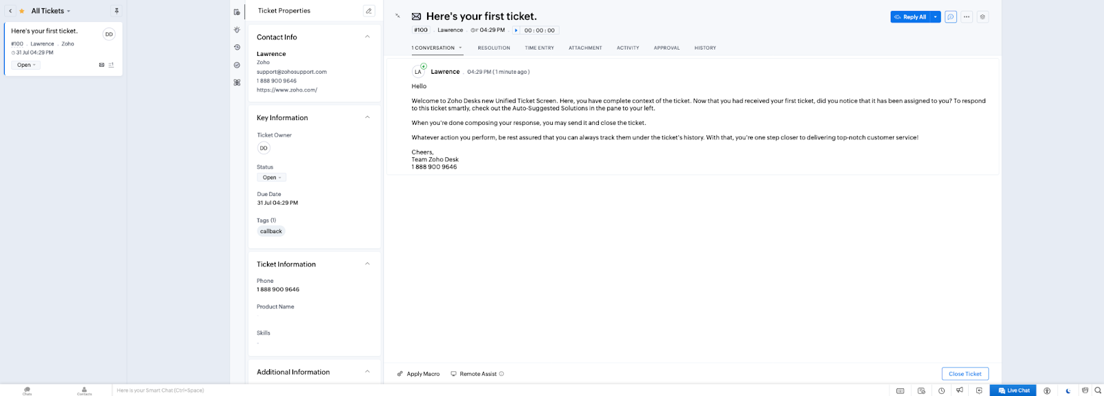 Среда системы тикетов Zoho Desk
